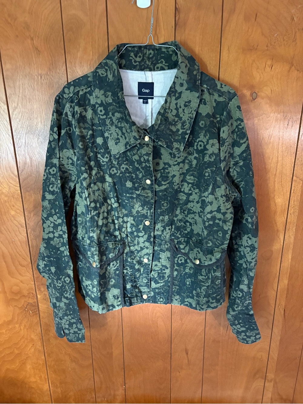 GAP Dark Green Floral Print Jean Jacket